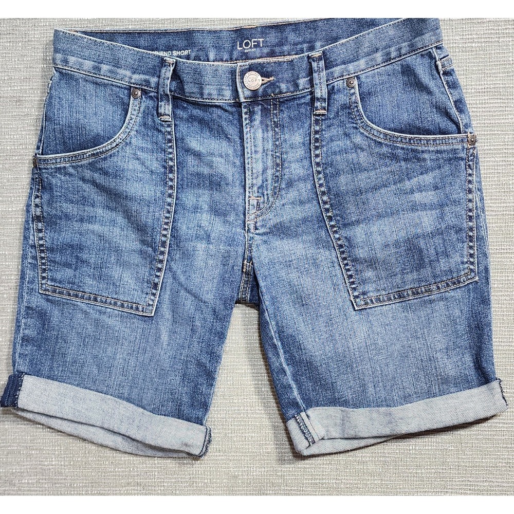 Loft Outlet Denim Boyfriend Shorts Medium Wash Cuffed Size 0 Womens Blue Jean